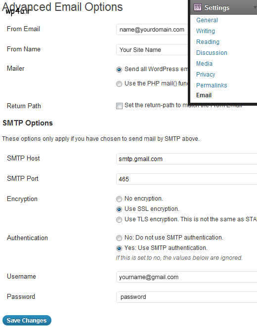 افزونه ارسال ایمیل SMTP Gmail